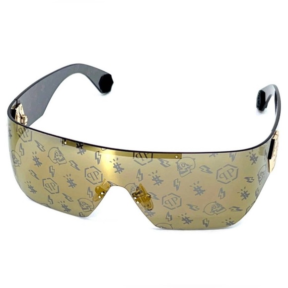 NEW PHILIPP PLEIN Sunglasses PLEIN HERO Logo Gold Monogram Mirror In BOX